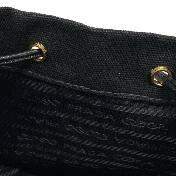 Auth PRADA - 1BH115 Black Beige Canvas Rattan Handbag - Picture 13 of 16
